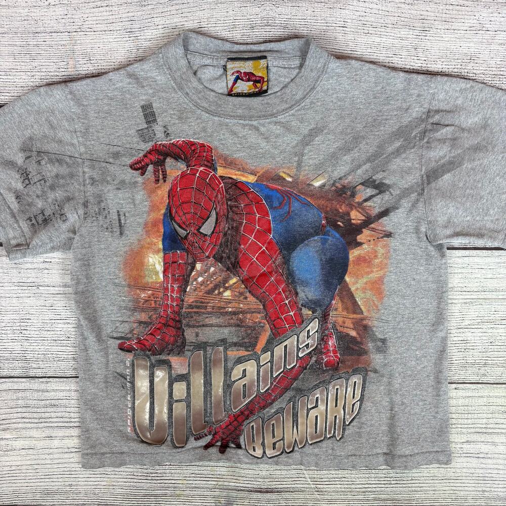 Vintage 2004 Spider-Man 2 "Villains Beware" Movie Promo T-shirt
